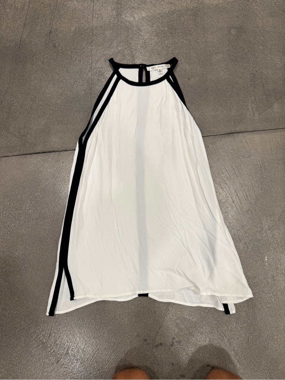 Max Studio White Halter Mini Dress with Black Trim
